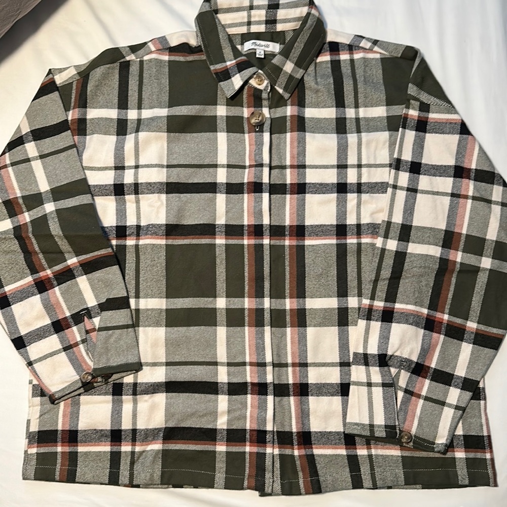 Madewell Bromley Flannel Shirt Womens Small Plaid Green In Toledo Capers